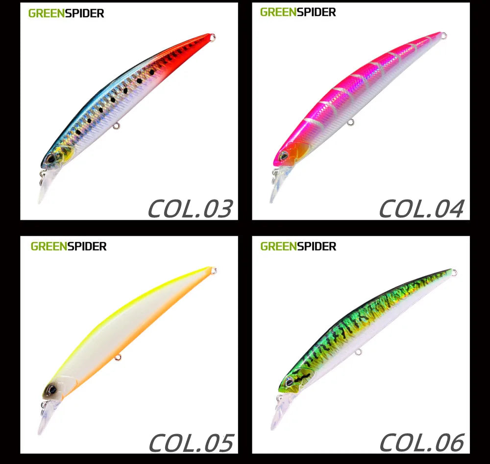 GREENSPIDER Jerkbait Fishing Lure 125mm 27G Heavy Sinking Minnow Fixed Weight Off Shore Saltwater Sea Bass Bait Tackle