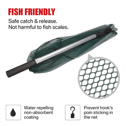 Fishing Landing Net Aluminum Alloy Durable Telescoping Extend to 190cm/130cm/55cm Folding Mesh Safe Fish Catching Releasing