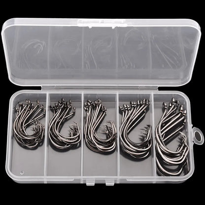 50pcs/Box Barbed Catfish Fishing Hooks High Carbon Steel Catfish Hook 6/0 -10 Fishhook  Sharp Circle Hook Fishing Tackle Box