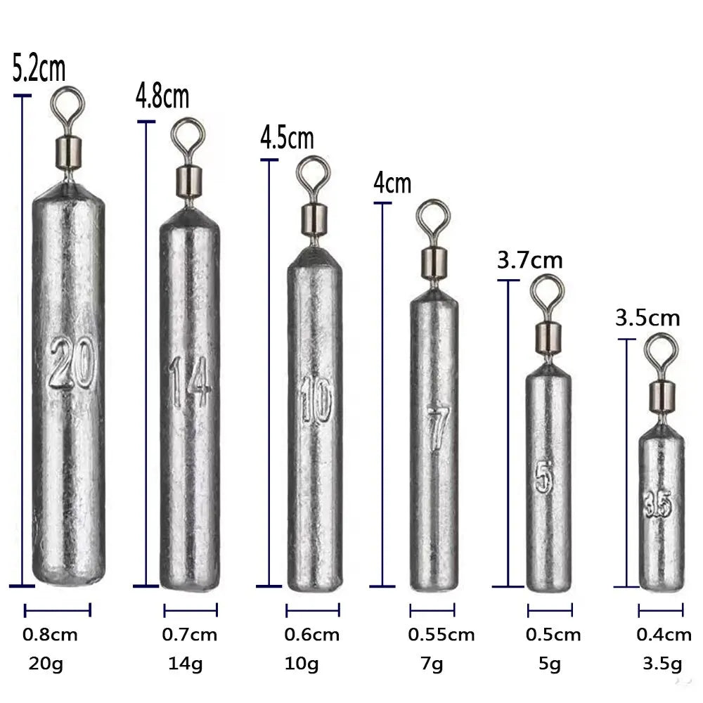 Fishing Weight 15PCS/Lot Sinker Mold 3.5g 5g 7g 10g 14g 20g Tube Bullet Plumb Pendant Metal Jig Sast Sea Tackle Kit Pesca Tool