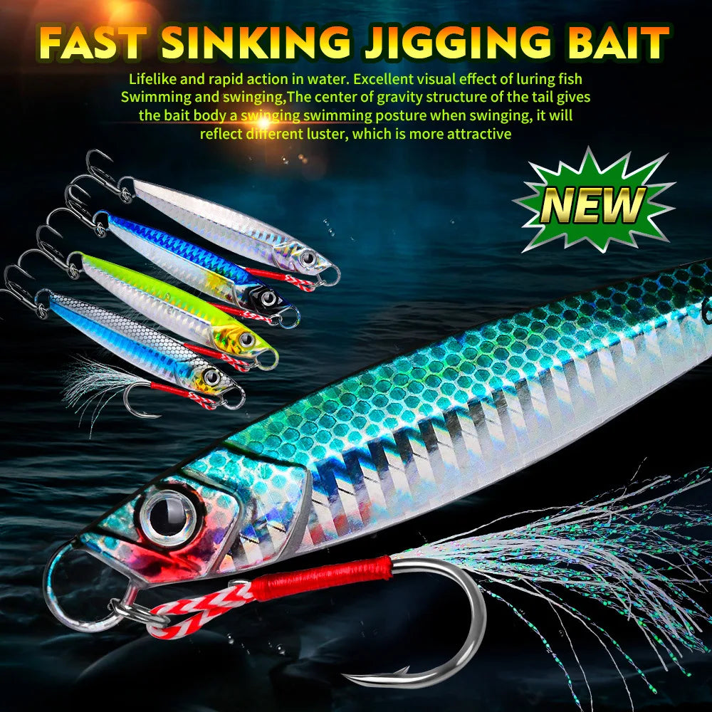 Metal Jig Fishing Lure Trolling 17-60g Double Hook Hard Bait Bass Fishing Bait Tackle Trout Jigging Lure Jigs Saltwater Lures