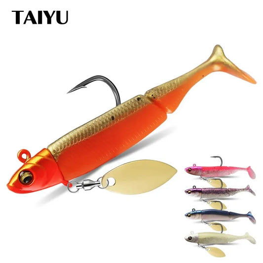 TAIYU Jig Head Soft Fishing Lures 21g T-tail Silicone Lure Wobblers Metal Spinner Spoon Bait For Pike Trout Bass Fishing Tackle