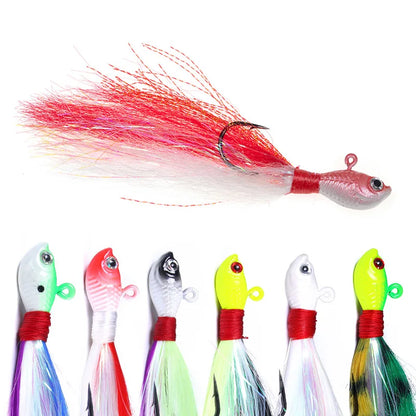 Bucktail Jigs Head Hook 3D Eyes Bait 7g 14g 28g 56g Deer Hair Feather Hook Beard Jigging Lure Fishing