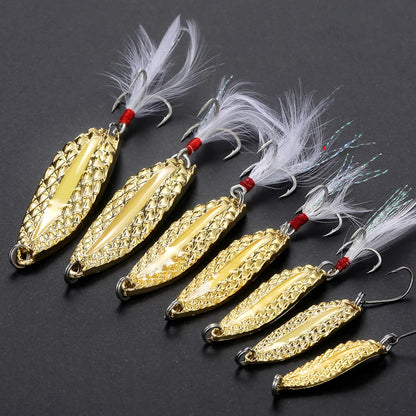 1pcs Metal Luminous Spinner Spoon Fishing Lures 2.5g-20g Sequins Spinner With Feather Treble Hook Pesca