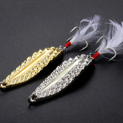 1pcs Metal Luminous Spinner Spoon Fishing Lures 2.5g-20g Sequins Spinner With Feather Treble Hook Pesca