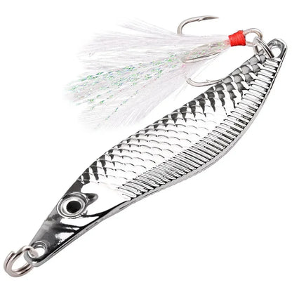 Aorace Metal VIB Leech Spinners Spoon Lures 7g-20g Artificial Bait With Feather Hook Night Fishing Tackle for Bass Pike Perch