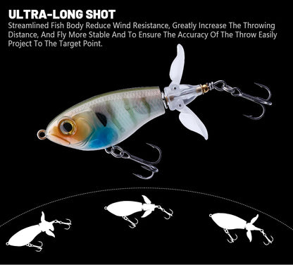 TREHOOK 9g/8g/14g/17g/24g Topwater Whopper Popper Fishing Lures Rotating Double Propeller Tail Artificial Bait Floating Wobblers