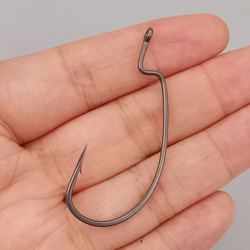 LUREHOLIC PTFE Super Slide Offset Hook Worm Hook Texas Rig Drop Shot Stainless Steel Worm Fishhook Fishing Accessories