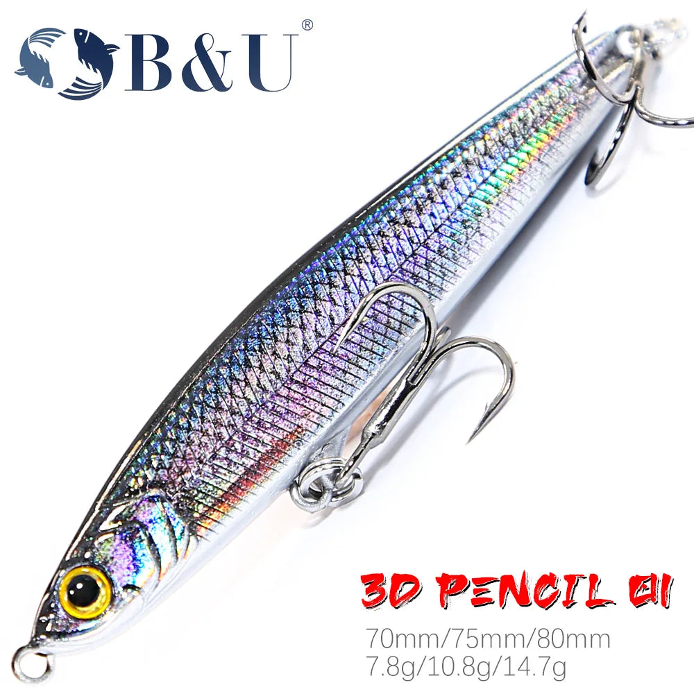 B&U Sinking Pencil Jerk Fishing Lure Wobbler Bass Fish Tackle Hard Lures Fishing Accessories Saltwater Lures Trolling Fish Bait