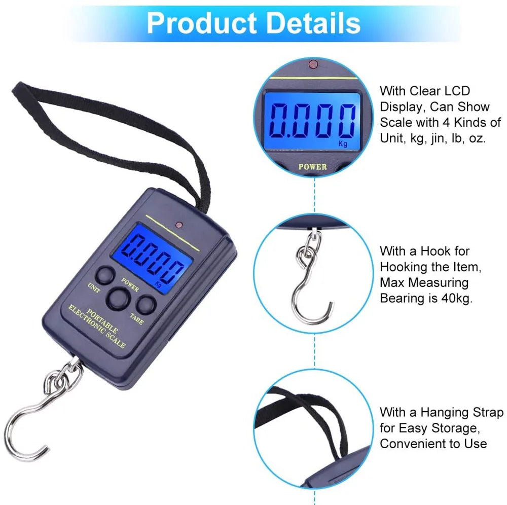 1PC Multifunctional Mini 40kg/10g Electronic Hanging Fishing Luggage Balanca Portable Digital Handy Pocket Weight Hook Scale