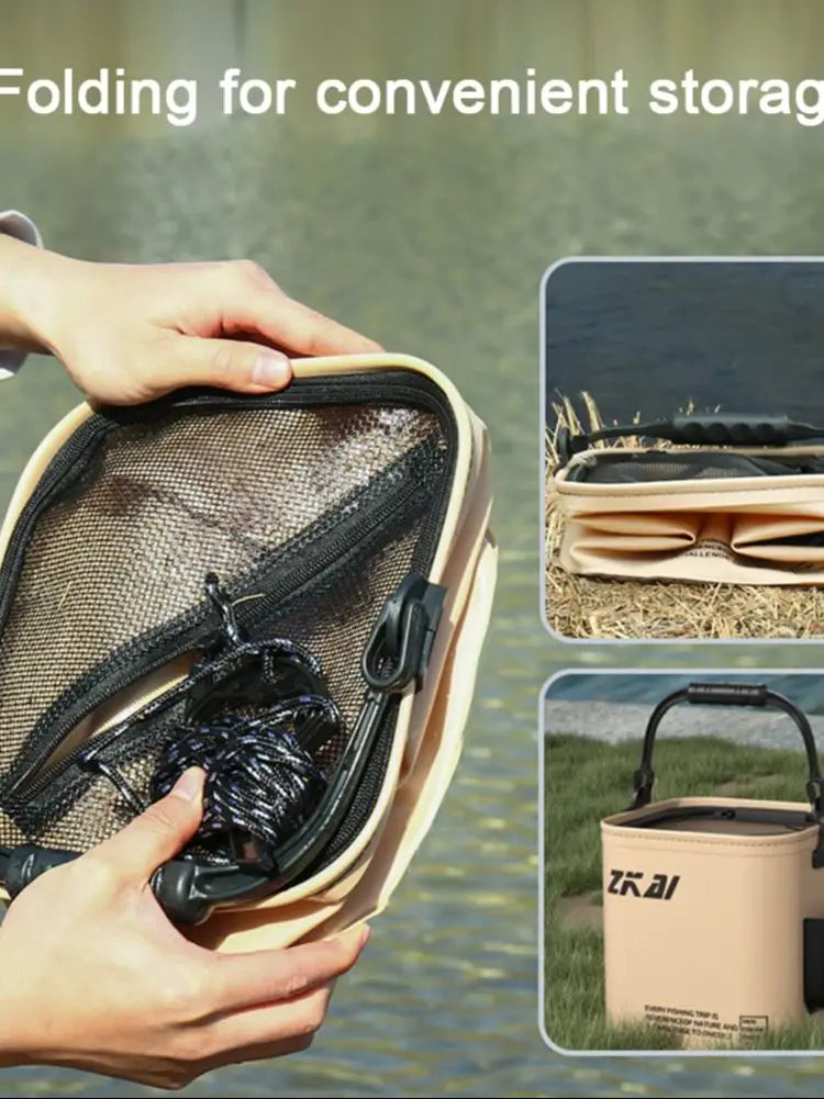 8L/13L Foldable Fishing Bucket Outdoor Sturdy Hand Carry Fish Bucket Large Capacity Carrying Bucket Camping Fishing Buckets