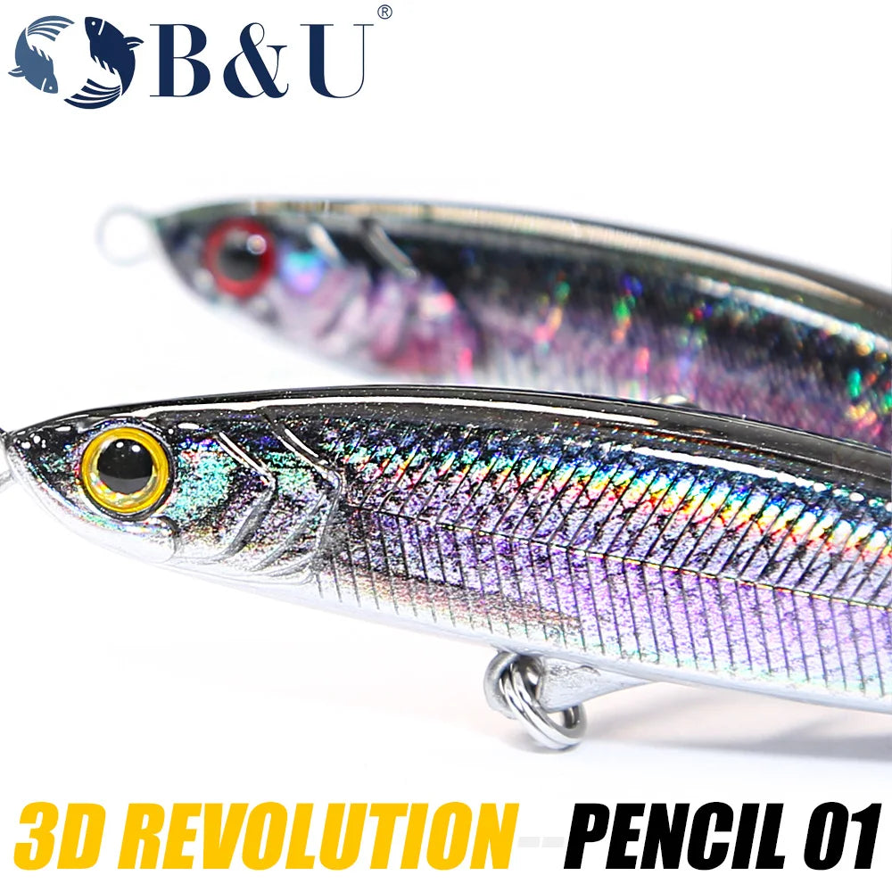 B&U Sinking Pencil Jerk Fishing Lure Wobbler Bass Fish Tackle Hard Lures Fishing Accessories Saltwater Lures Trolling Fish Bait