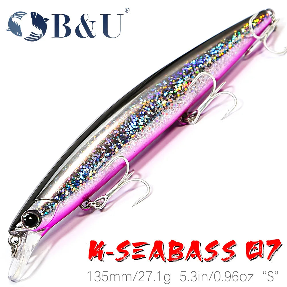 B&U 135mm 27.1g Ultra Long Casting 135S Saltwater Sinking Minnow Weight Fishing Lure Seabass Hard Bait