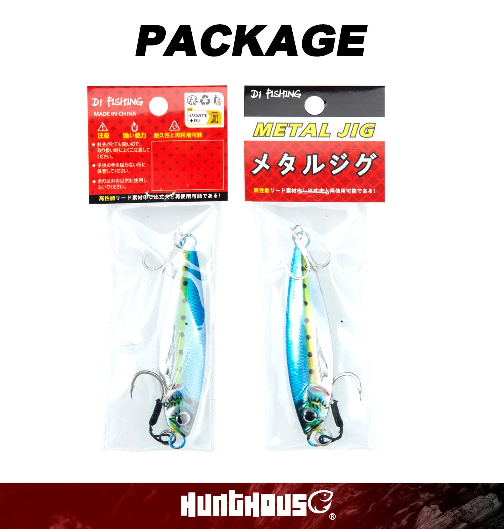 Hunthouse Metal Jig Fishing Lure Sinking Slow Jigging 7g-80g Casting Hard Bait Saltwater Artificial Pike SeaBass Fish Tackle