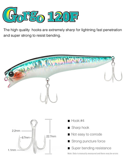 TSURINOYA 120F Ultra Long Casting Shallow Range Floating Minnow Beach Fishing Lure 120mm 20g 0-30cm GORGO Saltwater Hard Baits