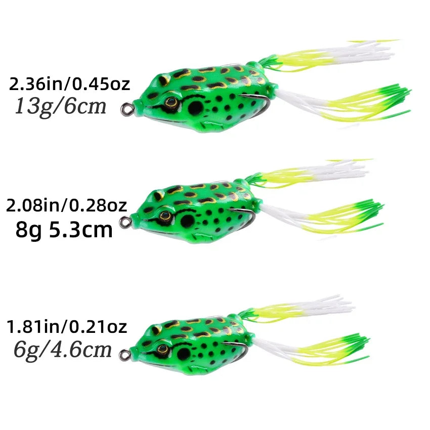 3Pcs 6G 8G 13G Frog Soft Lure Tube Bait Plastic Fishing Lure with Fishing Hooks Topwater Ray Frog Artificial 3D Eyes