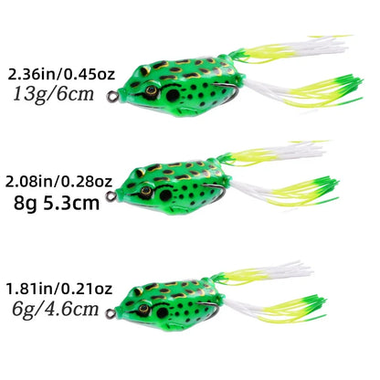 3Pcs 6G 8G 13G Frog Soft Lure Tube Bait Plastic Fishing Lure with Fishing Hooks Topwater Ray Frog Artificial 3D Eyes