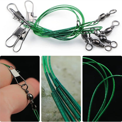 Anti Bite Steel Fishing Line Steel Wire Leader with Swivel Snaps Lead Core Leash Fishing Leader Wire Fishing Accessory 15CM-30CM