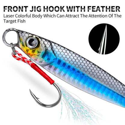 Metal Jig Fishing Lure Trolling 17-60g Double Hook Hard Bait Bass Fishing Bait Tackle Trout Jigging Lure Jigs Saltwater Lures