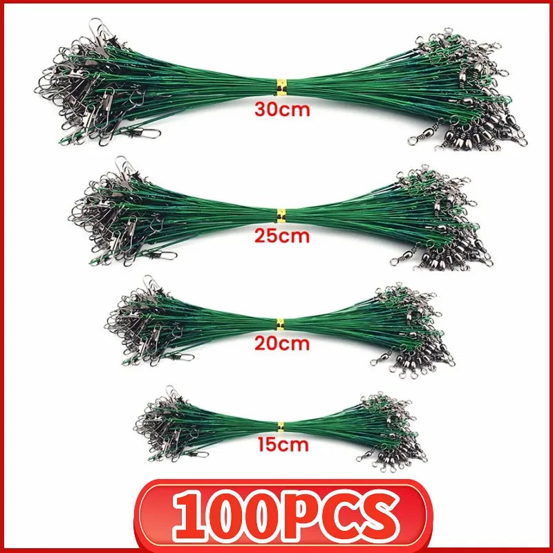 Anti Bite Steel Fishing Line Steel Wire Leader with Swivel Snaps Lead Core Leash Fishing Leader Wire Fishing Accessory 15CM-30CM