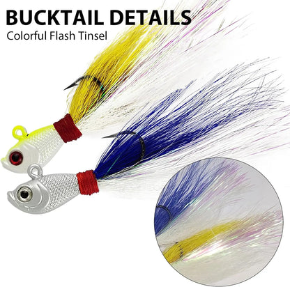 Eupheng UV Bucktail Jig Glow in Dark Bucktail Fishing Jig Head Hair Jigs for 7g-56g Bass Fresh & Saltwater Fishing Accessories