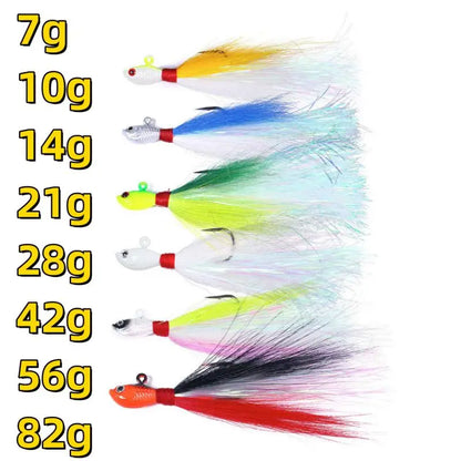 UV Bucktail Jig Glow in Dark Bucktail Fishing Jig Head Hair Jigs for 7g-56g Bass Fresh & Saltwater Fishing Accessories