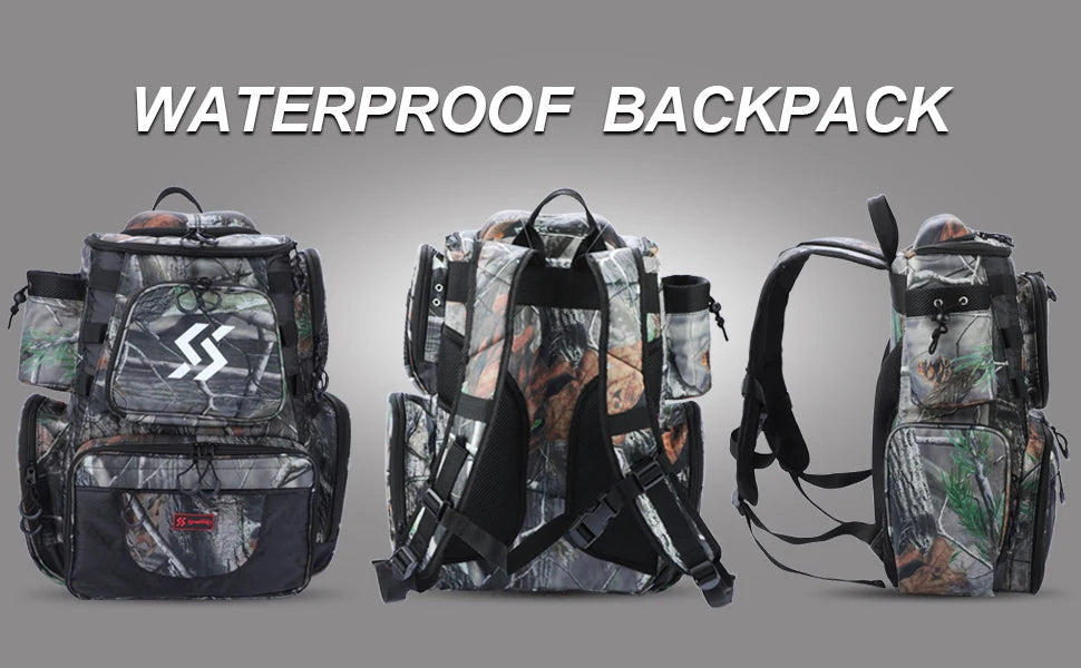 Fishing Tackle Backpack Waterproof Tackle Bag Storage with 4 Trays Tackle Box and Protective Rain Cover for Camping