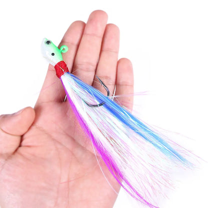 Bucktail Jigs Head Hook 3D Eyes Bait 7g 14g 28g 56g Deer Hair Feather Hook Beard Jigging Lure Fishing