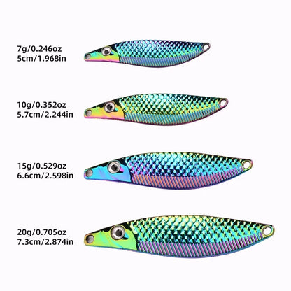 Aorace Metal VIB Leech Spinners Spoon Lures 7g-20g Artificial Bait With Feather Hook Night Fishing Tackle for Bass Pike Perch