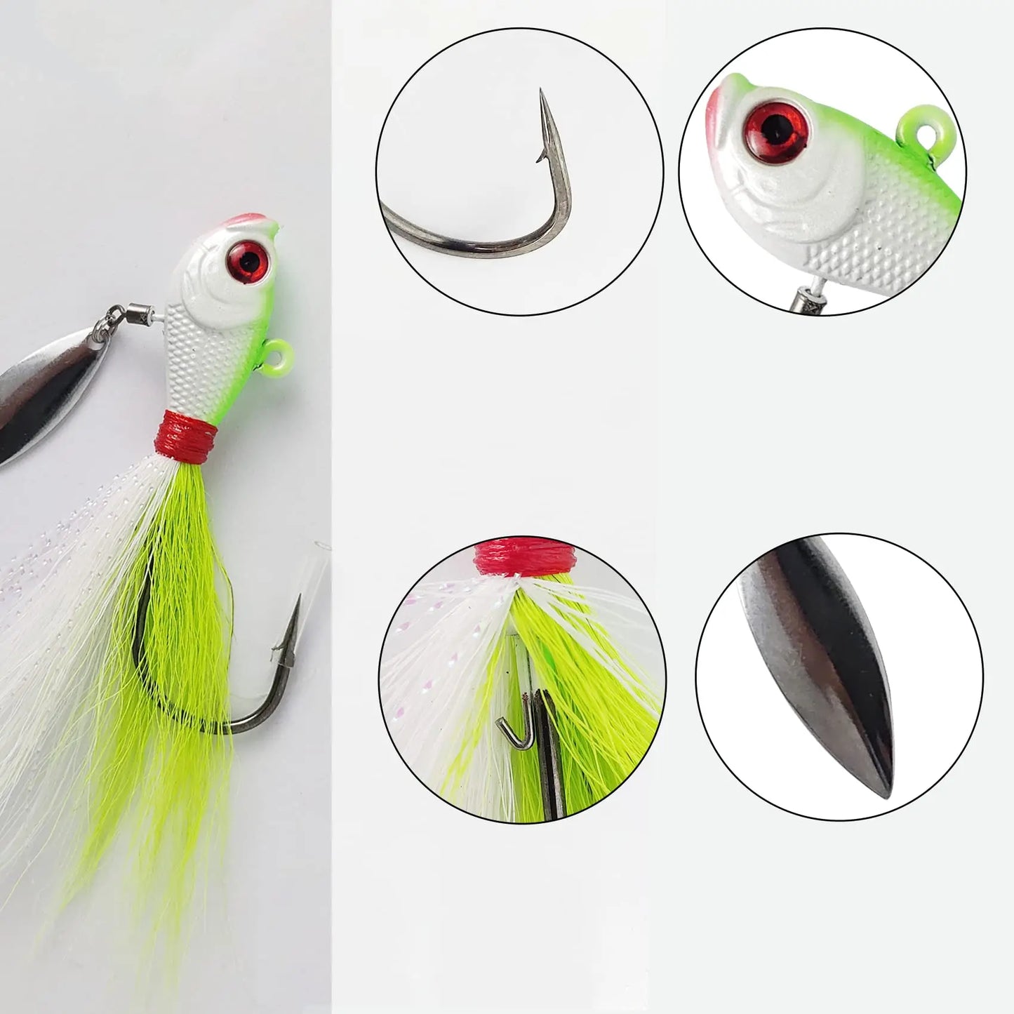 4pcs Fishing Bucktails Jig with Spin Saltwater Hair Jigs Wire Bait Keeper Surf Fishing Lures for Bass Fishing