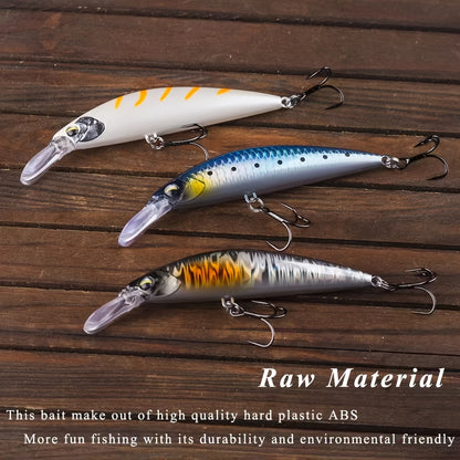 1PC Long Cast Minnow Fishing Lure 4.33 Inch 29g Silent Sinking ABS Plastic Bait with 3D Holographic Eyes and Bright Tin Hooks