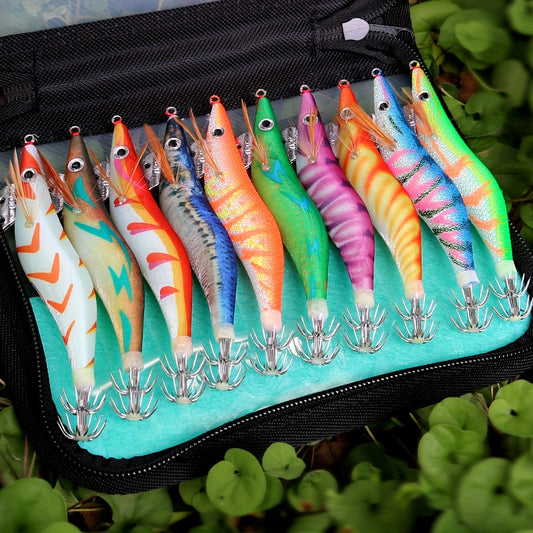 10pcs Premium Bionic Squid Hook Set - Luminous Jigs with Lifelike Eyes, Sharp Hooks, and Durable Construction for Sea Fishing Tackle and Lure Kit