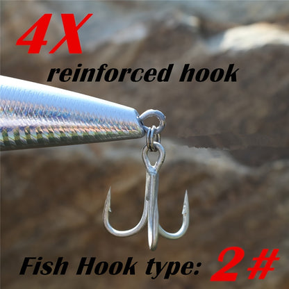 Premium Long-Cast Sinking Minnow Lure with 4X Reinforced Hooks - 6.69inch/80g, Bionic Bait for Freshwater & Saltwater Fishing