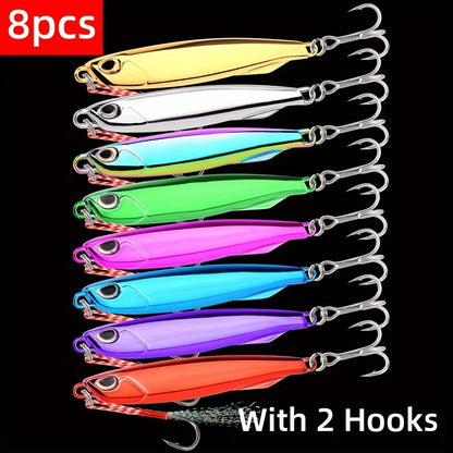 8pcs Metal Jig Fishing Lure Set - Zinc Alloy Hard Baits for Redfish, Bass, Muskie, Herring, Whiting, Snapper, Hairtail, Golden Perch, Redfin, Bonito, Salmon - Reflective Spoon Lures for Freshwater & Saltwater