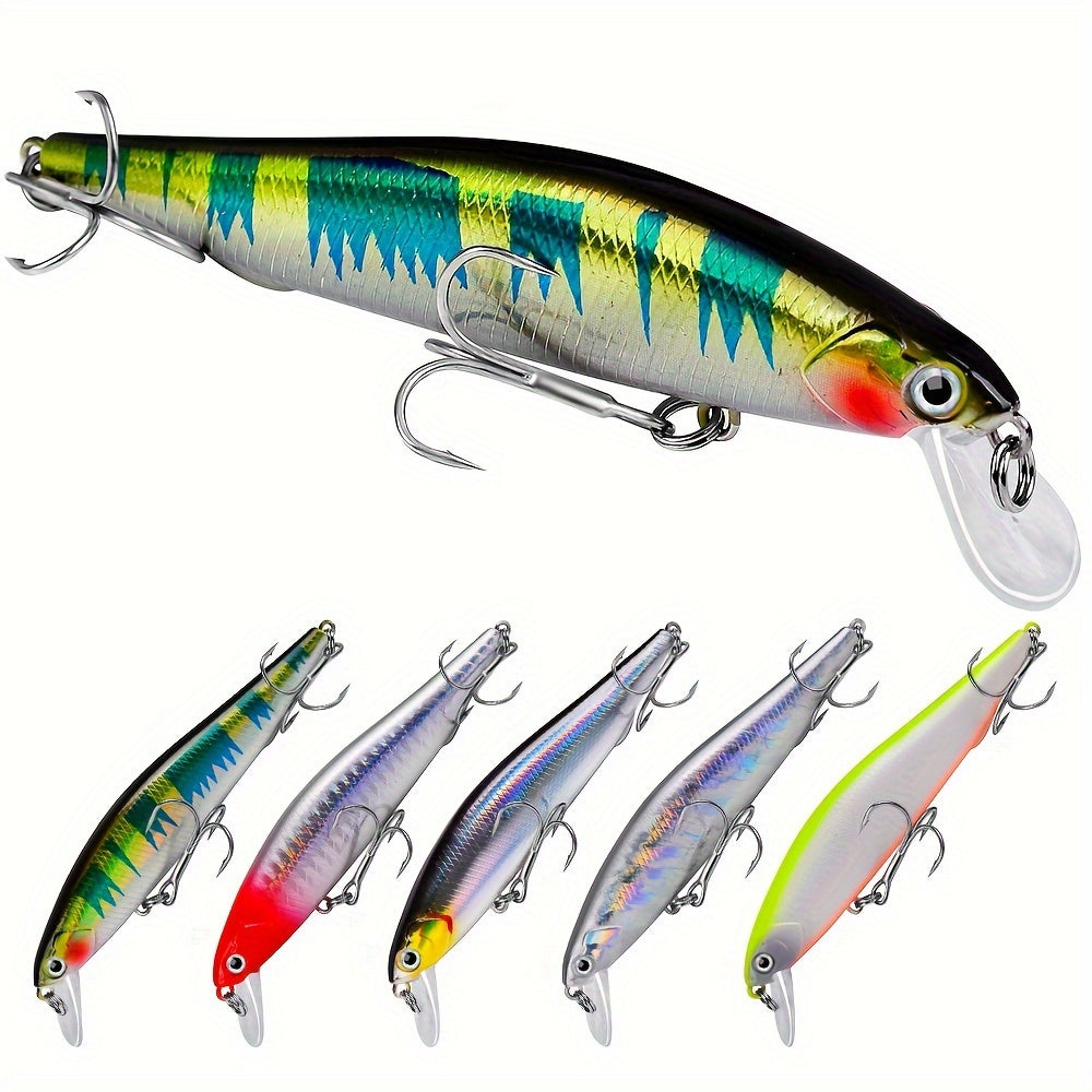 5pcs Premium Sinking Minnow Fishing Lures with Treble Hooks - Long Casting, Durable ABS Plastic for Trout, Bass, Perch, Walleye & Redfish - Mixed Colors