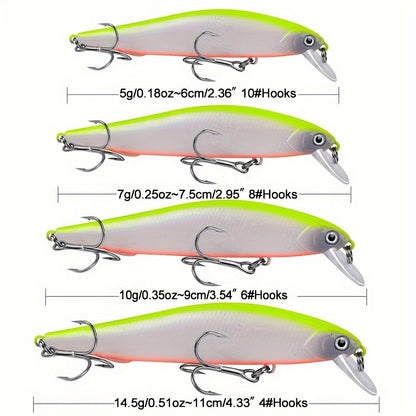 5pcs Premium Sinking Minnow Fishing Lures with Treble Hooks - Long Casting, Durable ABS Plastic for Trout, Bass, Perch, Walleye & Redfish - Mixed Colors