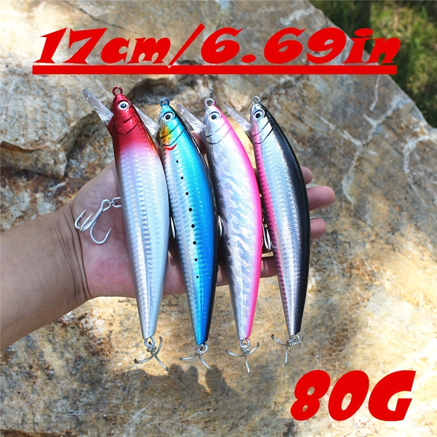 Premium Long-Cast Sinking Minnow Lure with 4X Reinforced Hooks - 6.69inch/80g, Bionic Bait for Freshwater & Saltwater Fishing