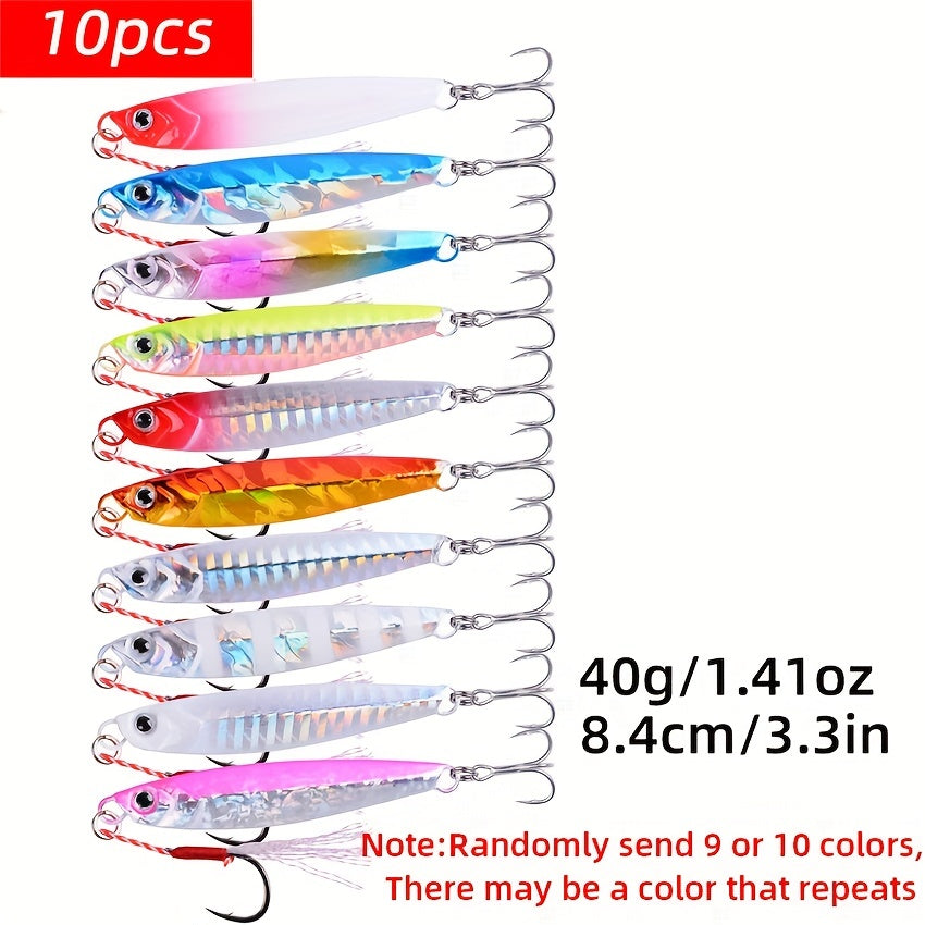 10-Piece Premium Saltwater Jig Lure Set - Lifelike Slow Action, Durable & Versatile Weights (21g, 28g, 40g)