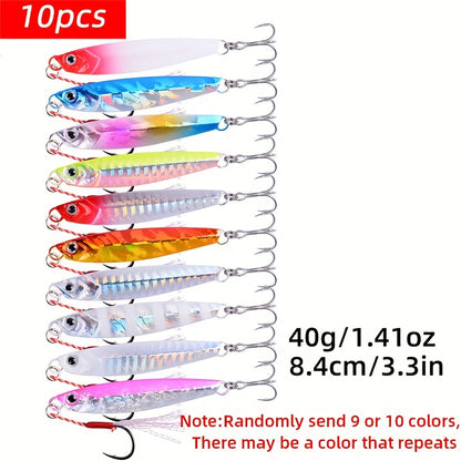 10-Piece Premium Saltwater Jig Lure Set - Lifelike Slow Action, Durable & Versatile Weights (21g, 28g, 40g)