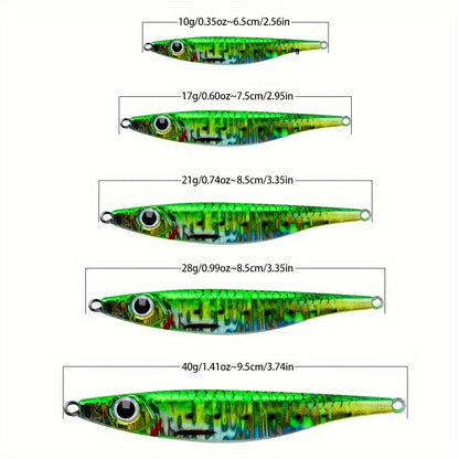 5pcs PROBEROS Premium Metal Casting Jig Lures with 3D Eyes - Exceptional Realistic Slow-Shaking Action for Deep Sea Fishing, Lifelike Design, Durable Construction, and Irresistible to Fish