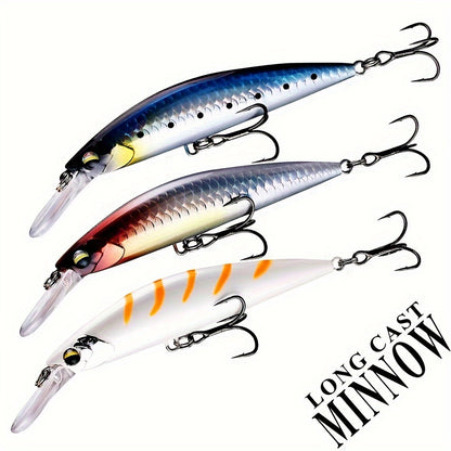 1PC Long Cast Minnow Fishing Lure 4.33 Inch 29g Silent Sinking ABS Plastic Bait with 3D Holographic Eyes and Bright Tin Hooks