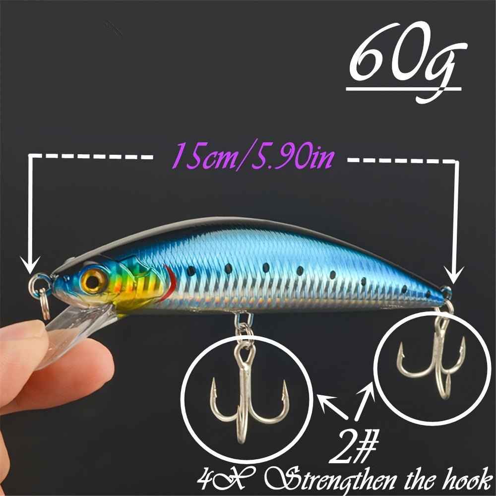 1pc Long-Distance Casting Minnow Lure - Sinking Fake Bait with Treble Hook for Saltwater Fishing, Durable ABS and Lead Construction, Lifelike Swimming Action, and Irresistible Lure Design