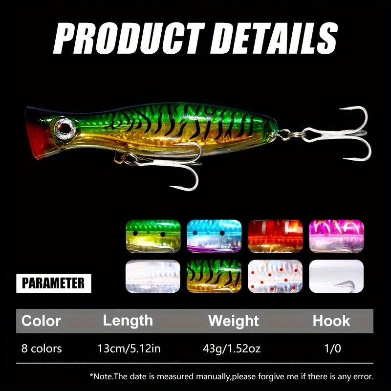 6pcs/9pcs Big Popper Fishing Set - Floating Topwater Lure with 43g Weight, 5.12in (13cm) Length, Saltwater and Sea Fishing Capability, Artificial Pike Tackle, Wobbler Fishing Lure, and Isca Bait