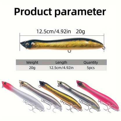 5PCS Topwater Popper Fishing Lures Set - Artificial Bait for Freshwater Saltwater with ABS and Carbon Steel Hooks